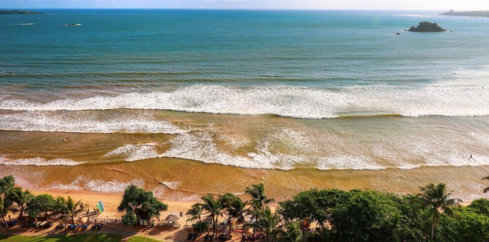 Beautiful view of Weligama beach in Sri Lanka. Top view